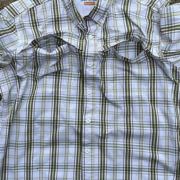 Carhartt Mens Large Green Plaid Vented Fishing Hiking Work Shirt Button Down - Picture 9 of 15